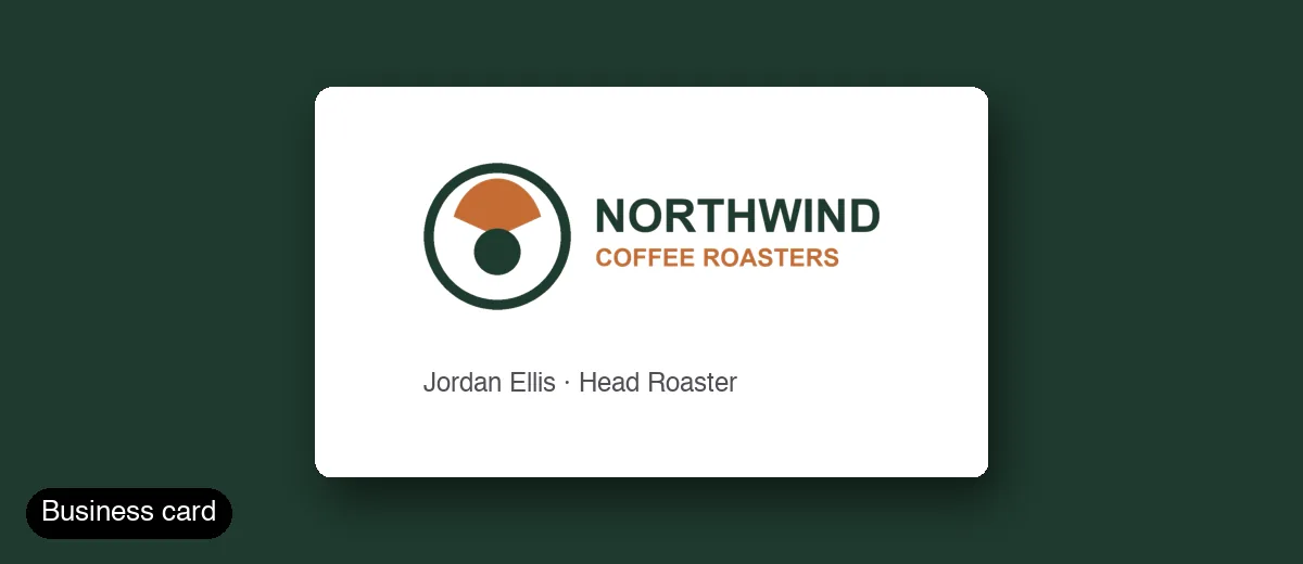 Transparent logo on a white business card over a dark green background